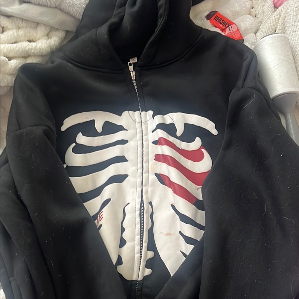 Black Hoodie with Skeleton Design